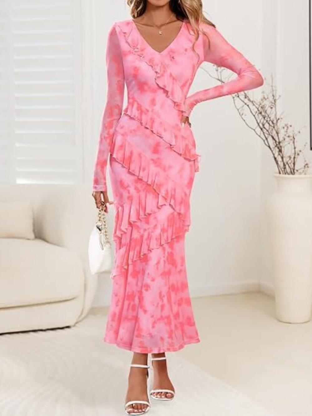 Wedding Guest Dresses for Women Fall Long Sleeve Floral Maxi Dress